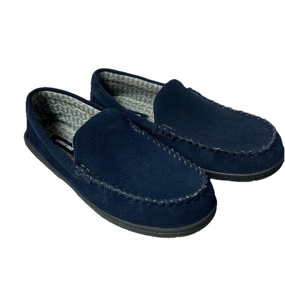 Lands' End Men's 10 Suede Moccasins Navy Blue Loafers Indoor Outdoor Old Money